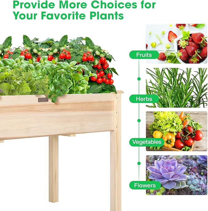 VIVOSUN Elevated Wooden Raised Garden Bed 48 x 24 x 30 Inches Outdoor Wood Planter Box w Bed Liner and Gloves for Garden Patio Balcony Backyard and Outdoors 220-Pound Capacity (Pack of 2)