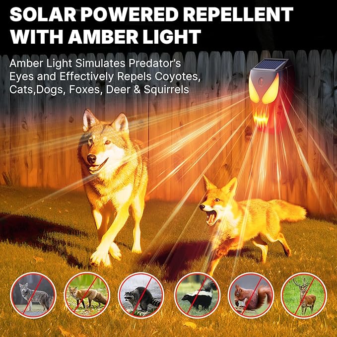 Solar Nocturnal Animal Repeller with Flickering Flame Effect Waterproof Outdoor Deterrent for Raccoon Coyote Fox Skunk Deer - Predator Light for Chicken Coop Garden