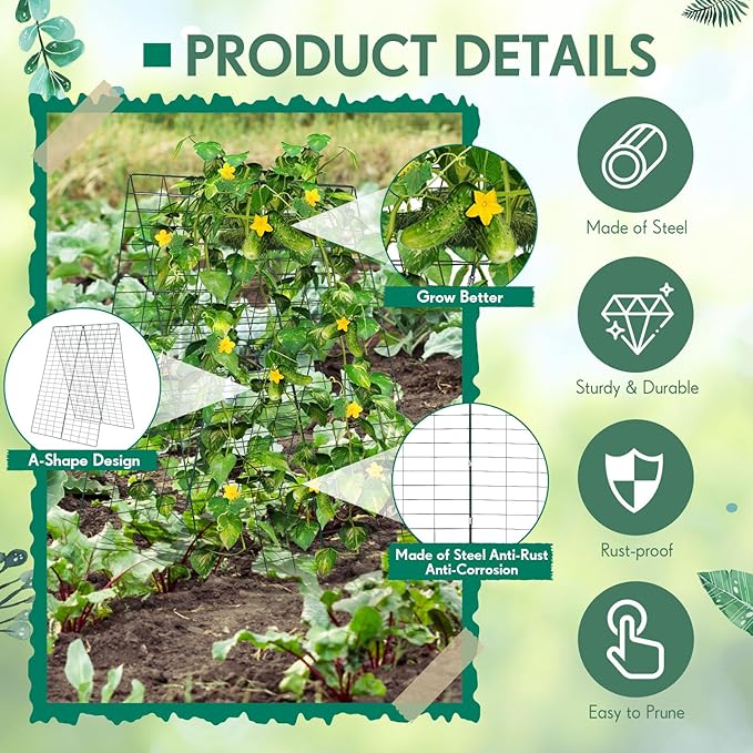 Wesiti 4 Packs Foldable Cucumber Trellis for Raised Bed 34W x 48H Adjustable a Frame Garden Trellis for Climbing Plants Outdoor Yard Metal Plant Support for Vegetables Tomato Pea Flower Vine Squash