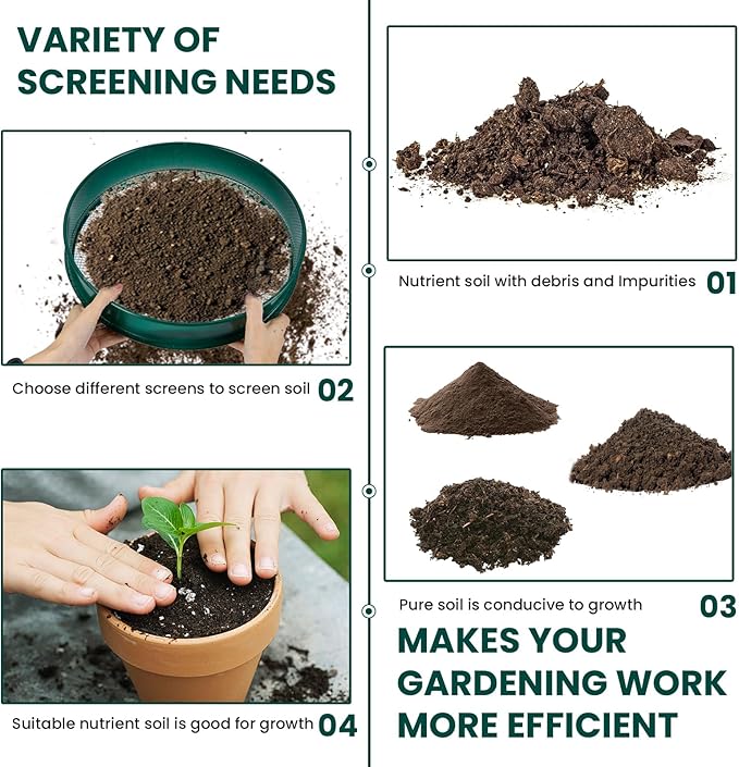 Soil Sifter 3PCS Soil Sifter Set for Gardening Stainless Steel Sifter（1/2 1/4 and 1/8）