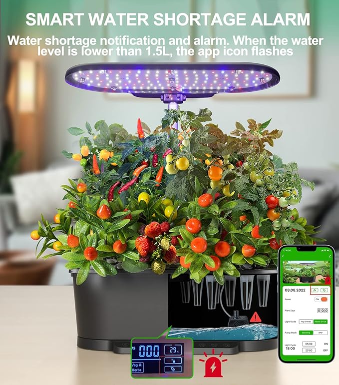 GeRRiT Hydroponic Growing System WiFi 15 Pods Indoor Garden with 5.5L Water Tank 76cm Adjustable Height Germination Kits App Controlled Garden Planter with LED Grow Light Pump System
