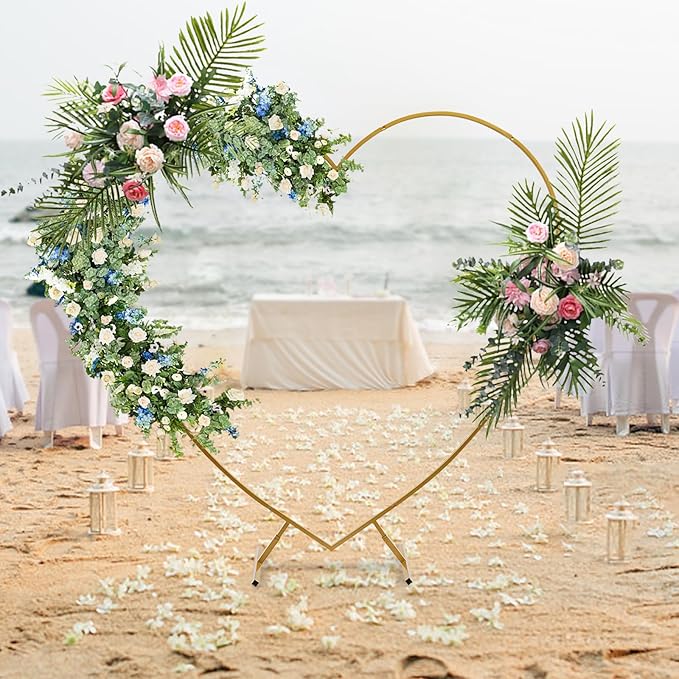 Heart Shape Wedding Arch Large Gold Archway Backdrop Stand 6.89ft Metal Frame for Flower and Balloon Decor Birthday Backdrop With Base