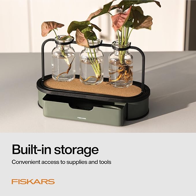 Fiskars Plant Propagation Station Glass Test Tube Vases with Metal Rack for Rooting Cuttings Hydroponic System for Indoor Gardening Decor Straight Sided Flutes for Easy Root Removal Clear