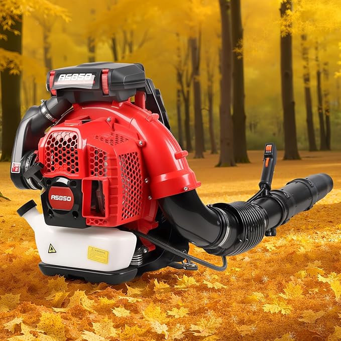 Backpack Leaf Blower 80CC 2-Stroke Gas Powered Leaf Blower with 900CFM/92.2m/s 3.5kw Professional Backpack Blower for Large Gardens Heavy Duty Red