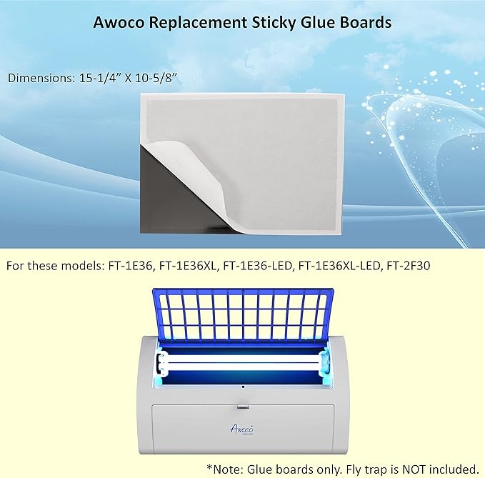 Awoco 5 Packs of Replacement Sticky Type E Glue Boards for 36 W Wall Mount Sticky Fly Trap Lamp for Capturing Flying Insects Flies Mosquitoes and Moths (5 Glue Boards)