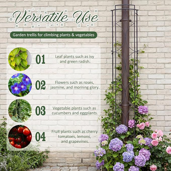 Novabright 2 Pack 71''h X9.8''w Garden Trellis for Climbing Plants Metal Plant Trelli Indoor Outdoor Metal Garden Trellis for Potted Plants Climbing Houseplants Flowers Decorative Outdoor Downpipes