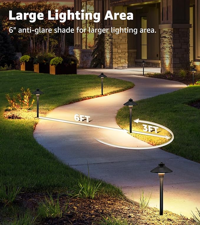 SUNVIE Low Voltage Pathway Lights LED Landscape Lighting 3000K Waterproof Landscape Path Lights 3W Landscape Lighting for Walkway Yard ETL Listed Cord 12 Pack