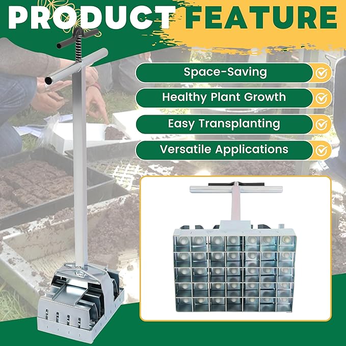 KUAFU Soil Block Maker Soil Blocker Compatible with The 1020 Tray Suitable for Seeding Seed Starting Seed Starting Soil Propagating Cuttings or Transplanting Seedlings Zinc-Plated Steel