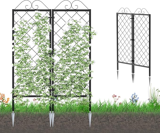 Zhongma 2 Pack Metal Garden Trellises for Climbing Plants 53.5 Inch Tall Metal Fence Plant Support Trellis for Flower and Vagetable