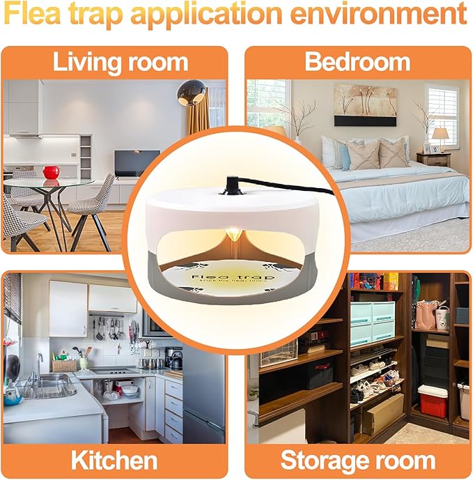 Flea Traps for Inside Your Home 2 Packs Flea Trap Indoor Pest Control Trapper Insect Killer with Light Sticky Bed Bug Natural with 6 Glue Disc Refills and 6 Lightbulbs