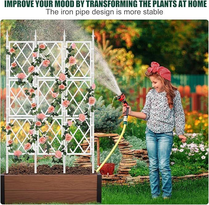 5.25FT Metal Pipe Trellis for Climbing Plants Outdoor Garden Wall White Trellis with Garden Twist Tie Support Tall Plant Fence for Ivy Vines Rose Flower
