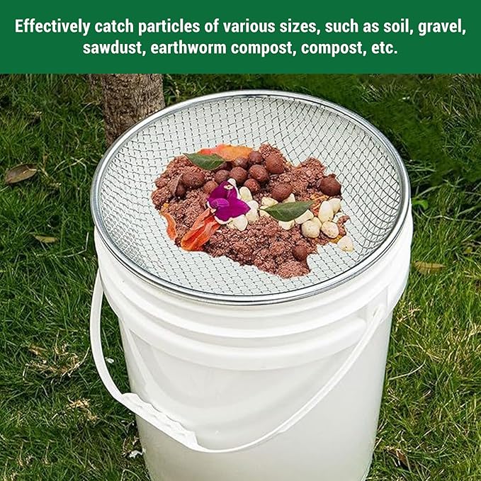 Gardening Sand Soil Compost Sifter Stainless Steel Garden Sifter with Gloves Garden Potting Mesh Sieve Sifting Pan for Gardening Sand Rocks Dirt Soil Sifter Mesh Gardening