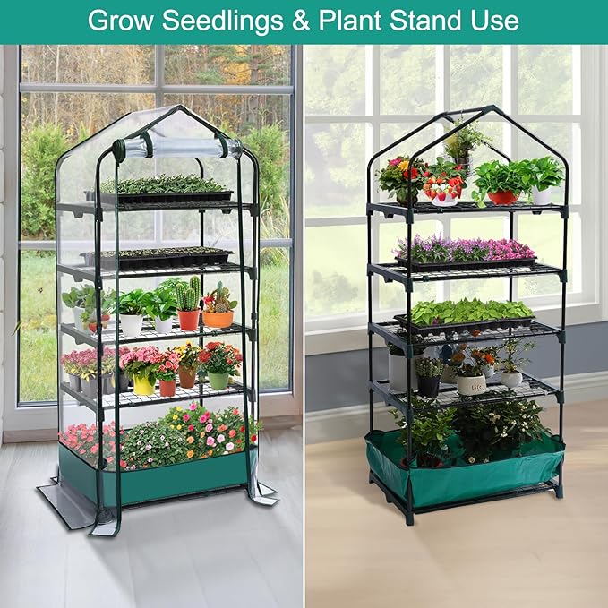 5 Tier Mini Greenhouse for Indoor Outdoor Portable Green House with Durable PVC Cover and Shelves for Seedling Heavy Duty Greenhouse with Waterproof Mat and Cover Tape Gardening Gifts for Women Men