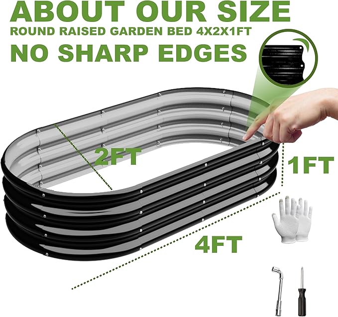 4x2x1ft-2pcs-Oval Raised Garden Bed Kit Galvanized Planter Garden Boxes Outdoor Metal Raised Garden Beds for VegetablesFruits FlowerBlack