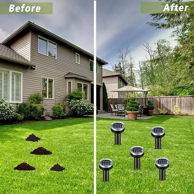 Mole Repellent 10P Solar-Powered Deterrent Stake Sonic Spikes Get Rid for Snake Groundhog Gopher Vole Deer Repellent for Lawns Garden &amp Yard Black