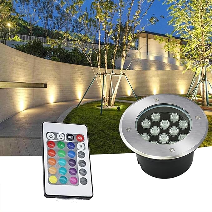 RGB Outdoor Recessed Spot Light - Landscape Lights 6W Color Changing Garden Spotlights With Remote Control IP67 Waterproof Recessed LED Floor Spotlight Round Outdoor Buried Lights(6W(220V))