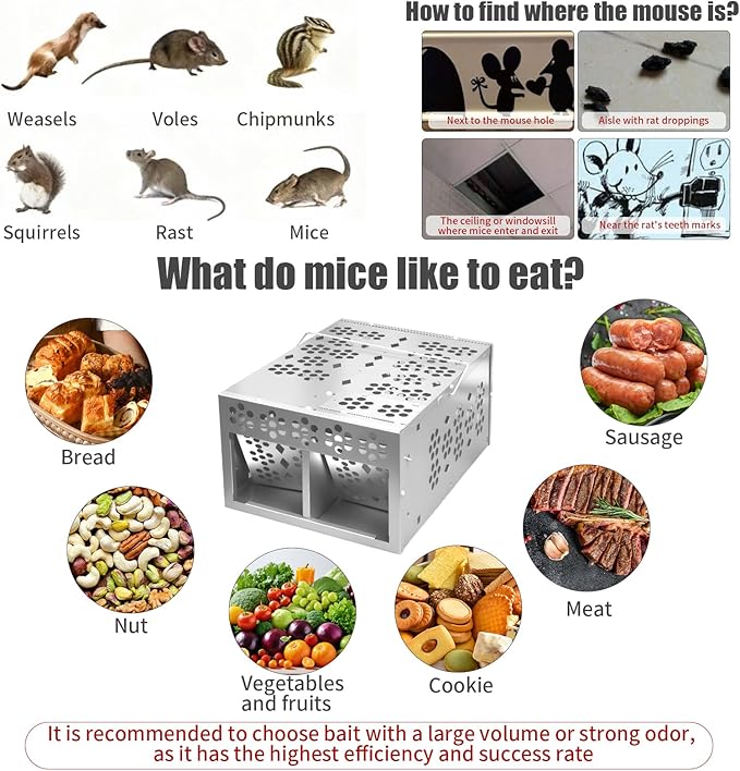 Eaglever Mouse Trap Eaglever Rat Trap Stainless Steel Automatic Mousetrap Automatic Rat Trap Automatic Mouse Trap Easy to Set Mice Catcher for Indoor and Outdoor (New Upgraded Version(1 PCS))