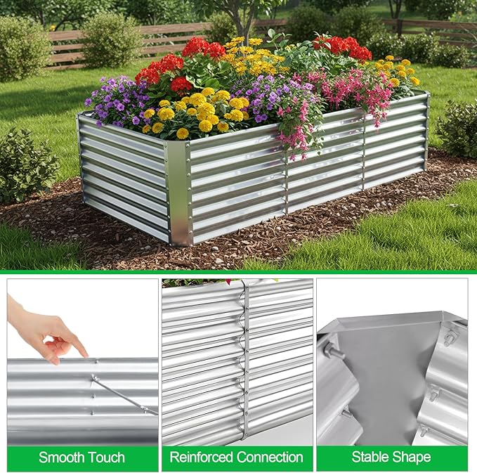 8x4x2FT Galvanized Raised Garden BedOutdoor Planter Box Patio Kit Planting Bed for Vegetables Flowers HerbSilver 1 Pack