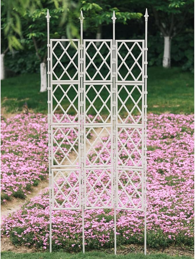 Foldable Garden Trellis For Climbing Plants Outdoor And Indoor DIY Garden Plant Support Metal Trellis Wall White Decorative Fences Flower Support Frame For Vines Climbing Plants Vegetables ( Siz