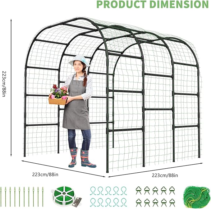 DoCred Garden Arch Trellis 88in H x 88in L Large Garden Arch Arbor Trellis for Climbing Plants Outdoor Plant Support for Cucumber Grape VineTall Metal Gardens Archway for Lawn Party Ceremony