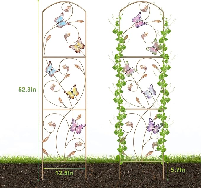 ABQ Garden Trellis for Climbing Plants Metal Arched Trellis with Colorful Butterfly for Outdoor Patio Backyard(2 Pack)