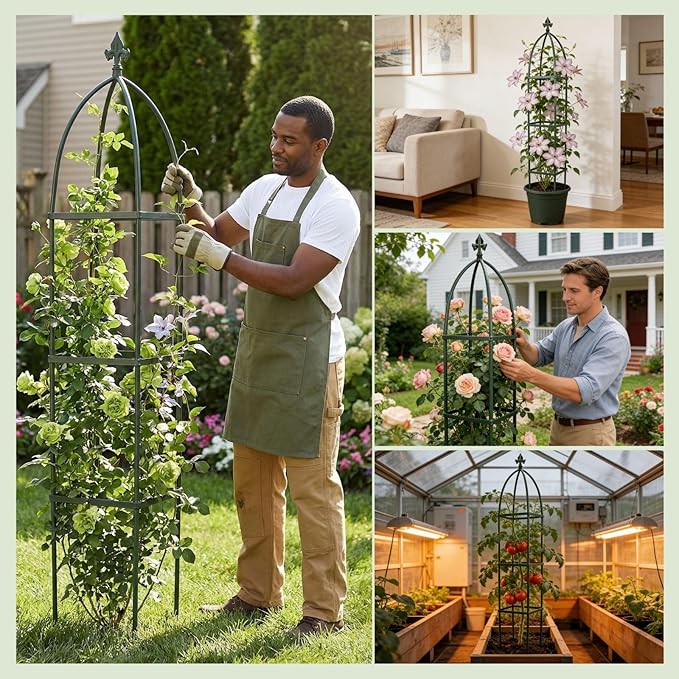Lancisism 100% Metal Trellis for Climbing Plants Outdoor - Garden Metal Obelisk Trellis Vertical Plant Support for Climbing Vines &amp Flowers - Sturdy Steel Arch Trellis for Potted Plants Indoor Bla