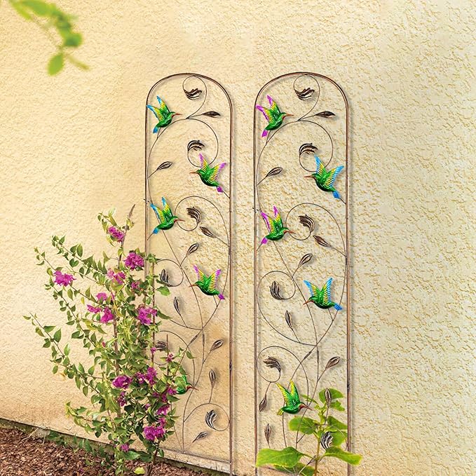 SUNNYPARK Set of 2 Hummingbird Metal Garden Trellis for Climbing Plants Decorative Vegetables Flowers Vine Trellis for Outdoor Patio 60'' H x 11'' W