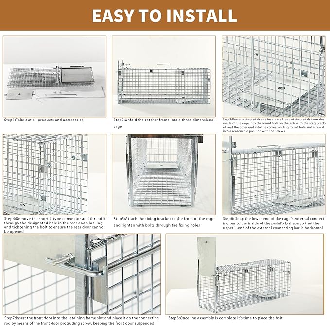 32 Humane Animal Cage Trap Live Animal Cage Trap Folding Animal Trap for Stray Cats Raccoons Rabbits Skunks Moles Groundhogs and Armadillos up to 17 lbs