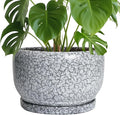 SQOWL Ceramic Planters - 10 Inch Ceramic Flower Pot with Drainage Hole and Saucer Decorative Plant Pot Indoor Round Large Planter Outdoor Bathroom Decor Gifts for Plant Lovers Black and White
