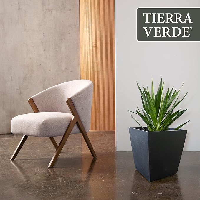 Tierra Verde 2-Pack Indoor &amp Outdoor Self-Watering Square Planters Small Sonata Black - Planter Containers for Plants and Flowers - Gardening and Landscaping Accessories