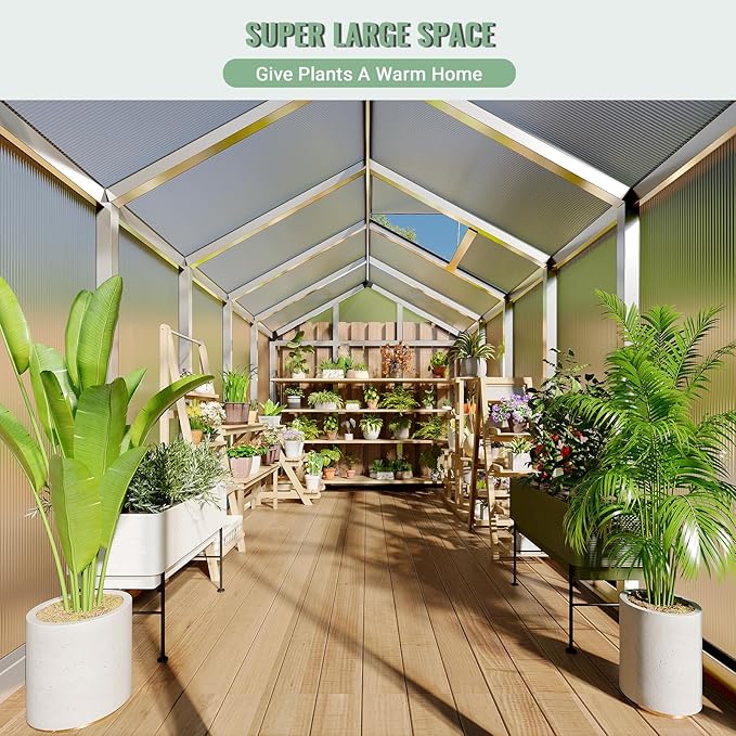 6X10 FT Greenhouse Polycarbonate Garden Greenhouse for OutdoorsAluminum Frame Green House with Lockable Door and Adjustable Roof Vent Ideal for Backyard Patio and Outside Growing