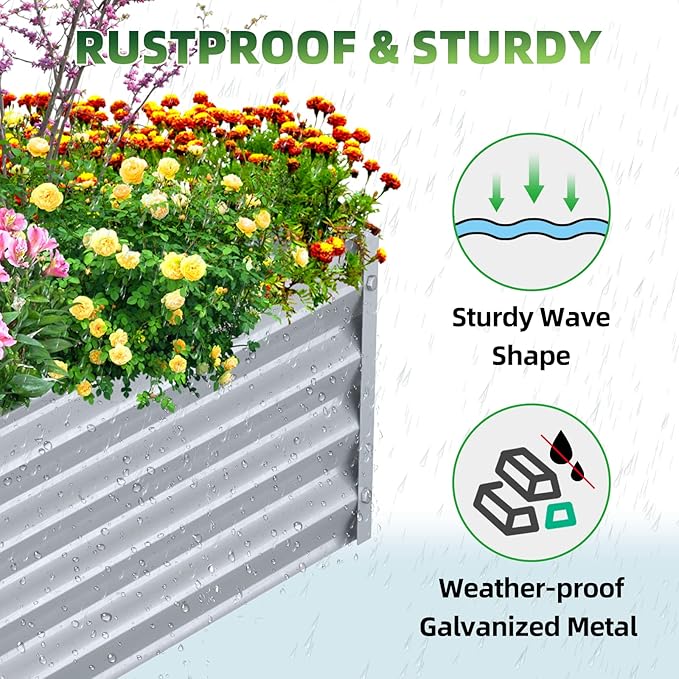 Highpro Raised Garden Bed 6x3x1ft Galvanized Metal Planter Boxes for Herbs Vegetables Flowers and Succulents Silver