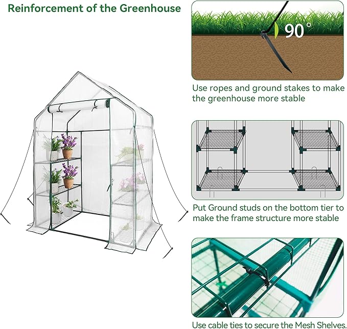 Heyfurni Walk in Greenhouse with 3 Tier 6 Shelves2 More Bottom Shelves Reinforced Plant House Growhouse/Green House for OutdoorPE Cover 143x73x195cm