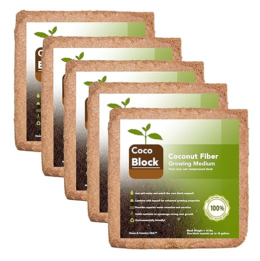 Home and Country Coco Coir Brick 50 Lbs Triple Washed Low EC Coconut Fiber Potting Soil Alternative for Indoor Plants Gardening Essentials and Mulch Compost Base