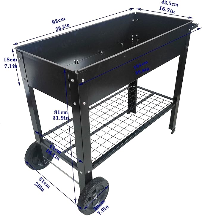 Mobile Metal Raised Garden Bed Cart on WheelsElevated Tall Planter Box for Outdoor Indoors House Patio Backyard Vegetables Flower Herb Patio Grow (Black)