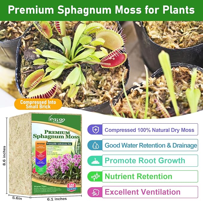 Legigo 2.2lb Natural Sphagnum Moss for Plants 40QT Long Fiber Orchid Moss Potting Mix Dried Sphagnum Moss for Plants Indoor Orchid Repotting Succulent Carnivorous Plants Terrarium and Reptiles