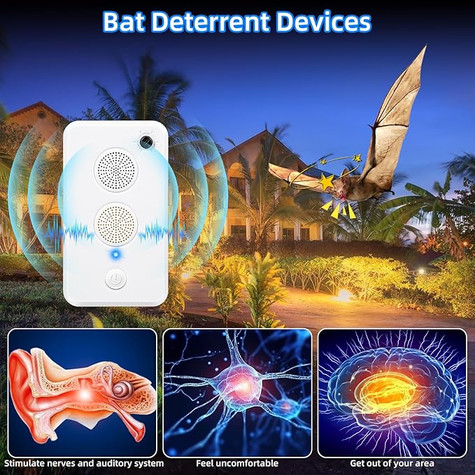 2 Pcs Ultrasonic Bat Repellent for Attic Porch Outdoor Indoor Use Rechargeable Bat Deterrent Devices Electronic Bird Repellent Bats Keep Away Reject Repelling System Removal Device for House Home