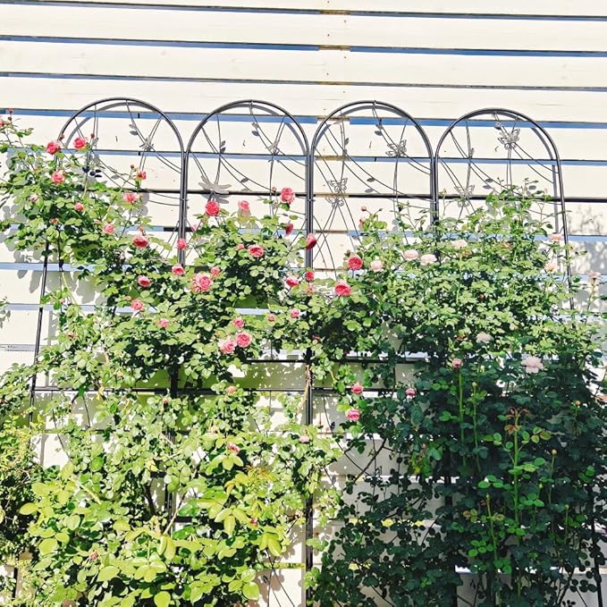 Sturdy Metal Garden Trellis for Climbing Plants – Rust-Resistant Outdoor Flower Support with Decorative Dragonfly Design (4 Pack-H86'')