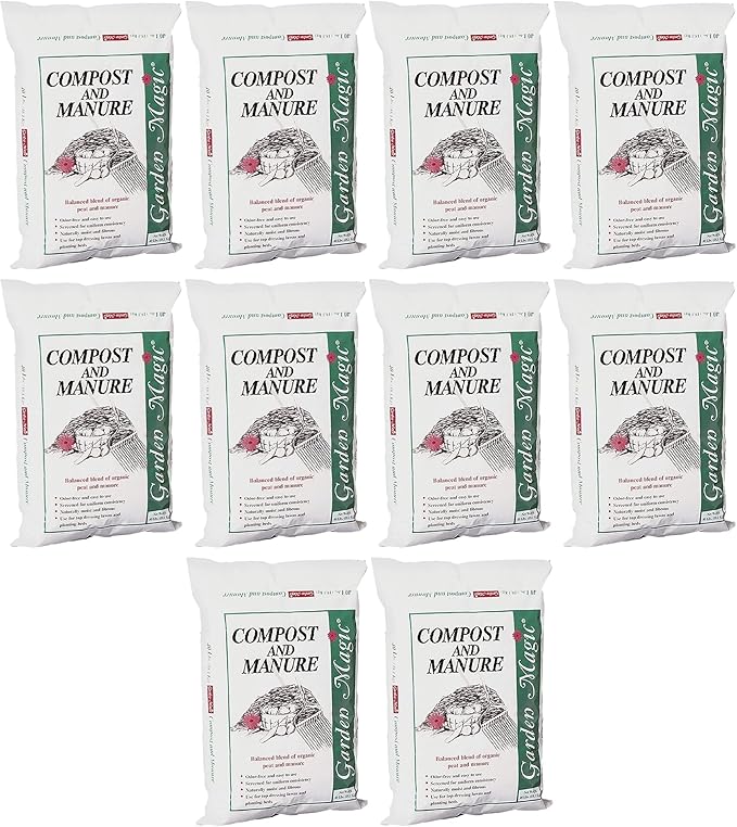 Michigan Peat 10-Pack Compost &amp Manure Blend Garden Magic Mix w/Odor-Free Blend 40 Lbs - Outdoor Lawn and Gardening Mixture with Nutrients and Minerals for Soil Potting and Planting