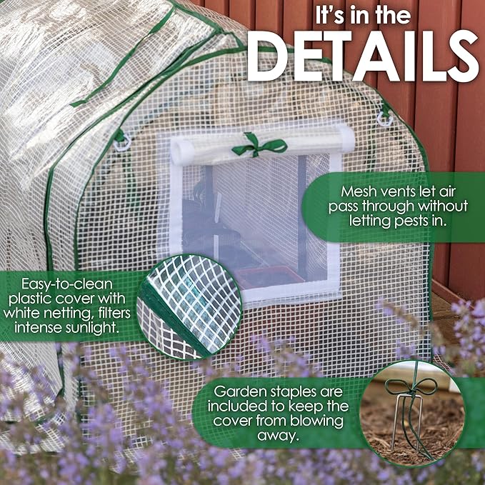 Garden Elements Indoor/Outdoor Metal Frame Plastic Covered Cloche Round Tunnel Greenhouse with Mesh Vents White Mini 47”