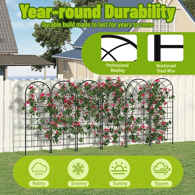 Garden Trellis for Climbing Plants 6 Pack 75.6 Wx 64.6 H Rustproof Flower Trellis with Black Coating Outdoor Climbing Rose Trellis Cucumbers Support for Courtyards Lawns (Square Grid 6 Pieces)