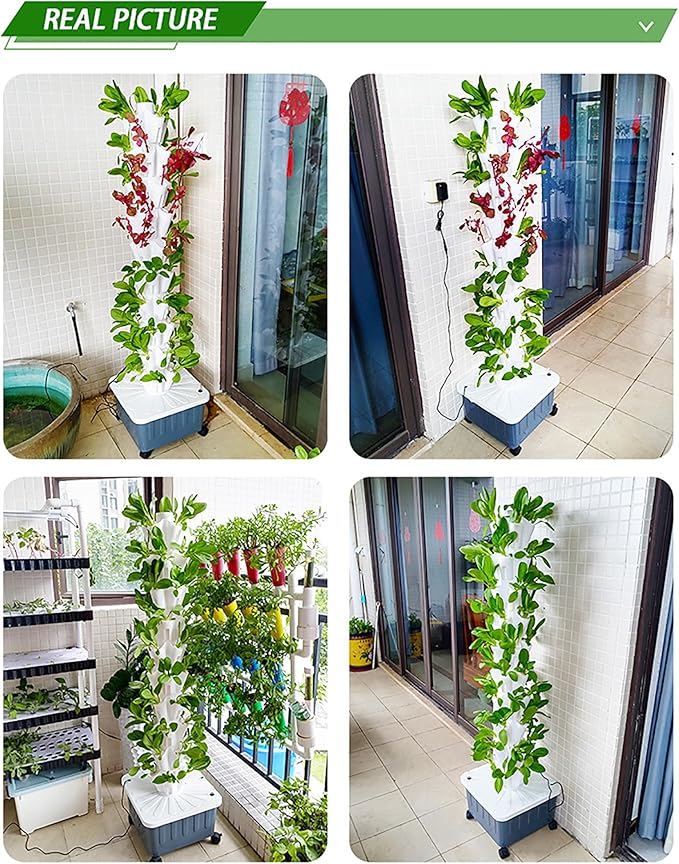 Hydroponics Growing System Tower 8/10/12-Layer Vertical Hydroponic Tower Garden Planter Kit for Balcony Growing Vegetables Herbs and Fruits