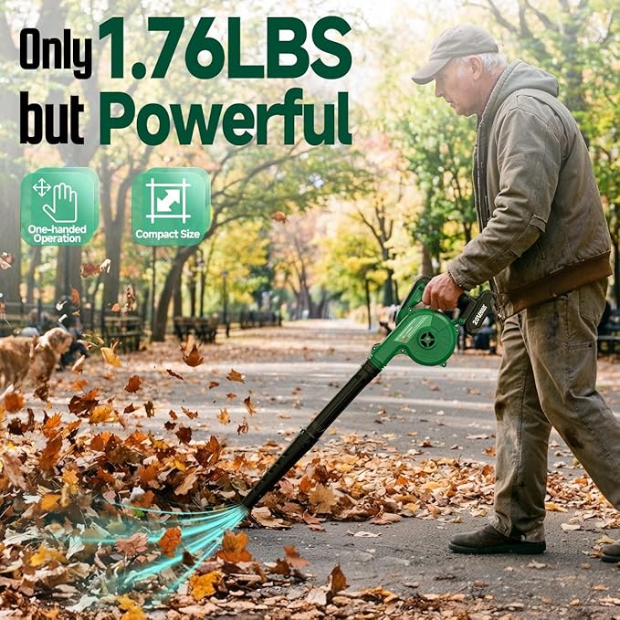K I M O. Cordless Leaf Blower Vacuum Combo 4 in 1 3 Nozzles &amp3 Modes for Inflation &amp Deflation Extended Tube &amp Variable Speed 20000RPM 150MPH 2x2000mAh Battery Powered Leaf Blowers for