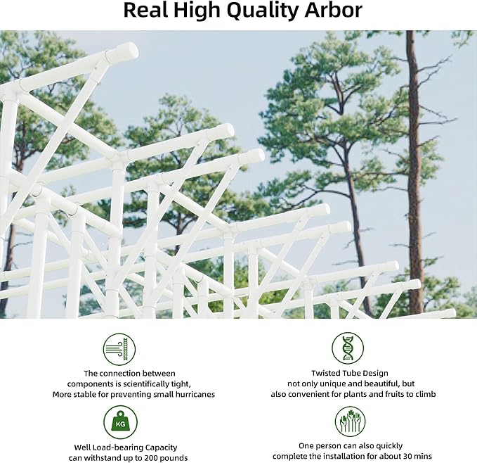 Flat Top Garden Arch Trellis Pergola 11.8 x 9.02 FT Large Metal Arbor for Climbing Plants Plastic-Coated Galvanized Steel Frame Outdoor Decorative Arch for Garden Backyard Lawn (White)