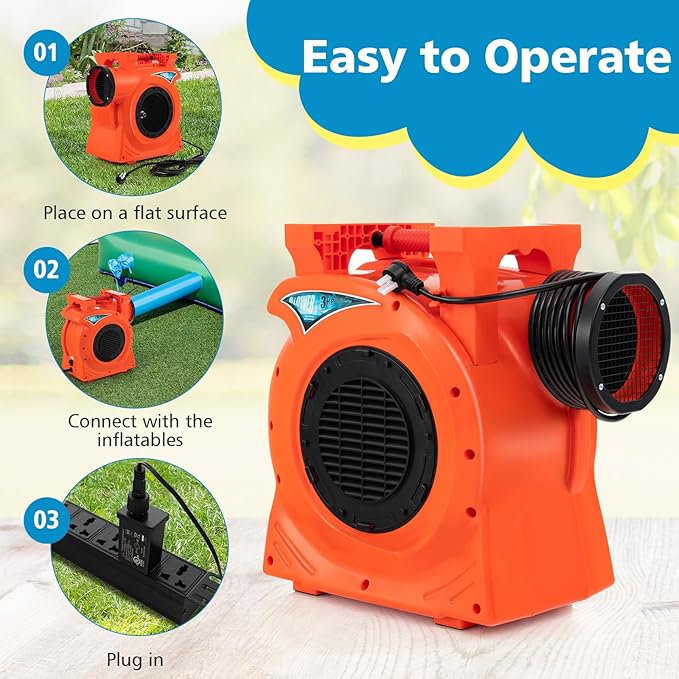 HONEY JOY Commercial Air Blower 3HP/2200W High Power Bounce House Blower Integrated Handle Air Blower for Large Outdoor Inflatables Air Sofas Electric Pump Fan for Bouncy Castle (3HP/2200W)