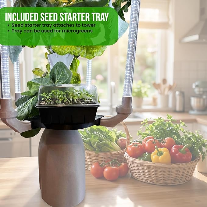 Hydroponic Tower Planter - Complete Plant Growing Starter Kit - Vertical Indoor System for Herb and Vegetable Gardening Microgreens and More - Includes Grow Light Setup Smart WiFi Control