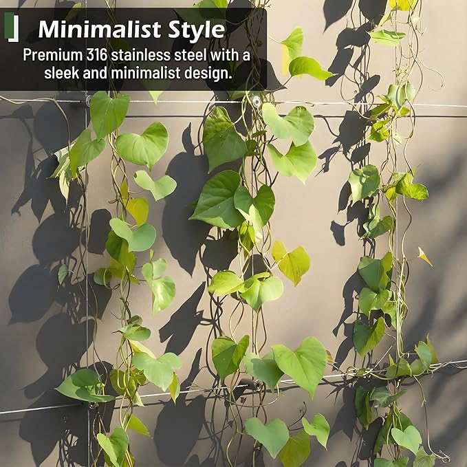 Wire Trellis for Climbing Plants Outdoor 20-Set Wall Wire Trellis Kit with 1/8in x 98ft Stainless Steel Cable &amp Cutter T316 Cylindrical Espalier System for Fence and Garden DIY Projects