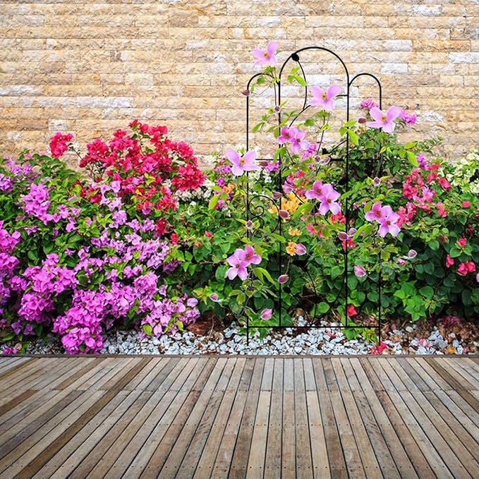 Garden Trellis 8x21in Black Plant Support Frame Metal Plant Support Stakes for Climbing Vines and Flowers Stands