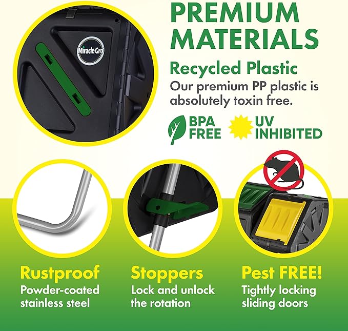 Miracle-Gro Dual Chamber Compost Tumbler – Easy-Turn Heavy-Duty Outdoor Bin Composter with 2 Sliding Doors (2x18.5 Gal/70L