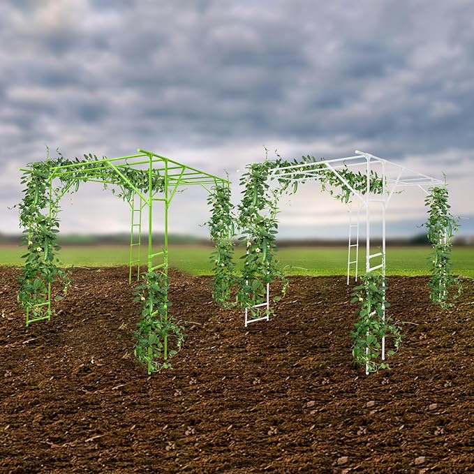 Plant Climbing Stand 9.8x6.6x7.5ft Large Outdoor Plant Trellis for Climbing Plants Heavy Duty Steel Garden Arch with Anti-Slip Feet for Tomatoes Cucumbers Flowers (Green+White)
